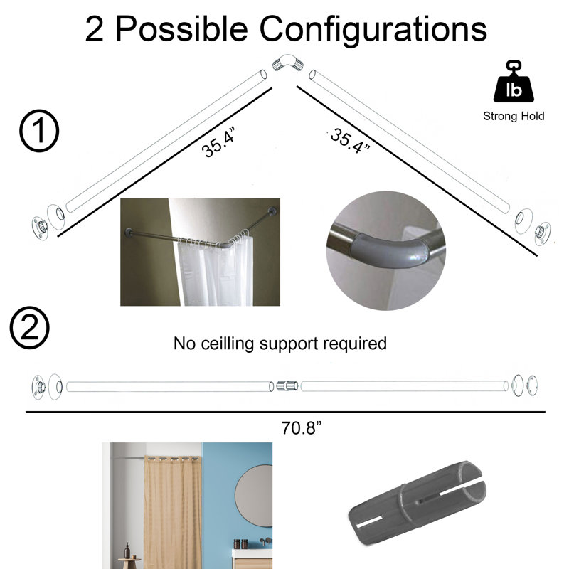 Evideco Wall Mounted Corner Shower Curtain Rod 35.4 35.4 Inches Wayfair